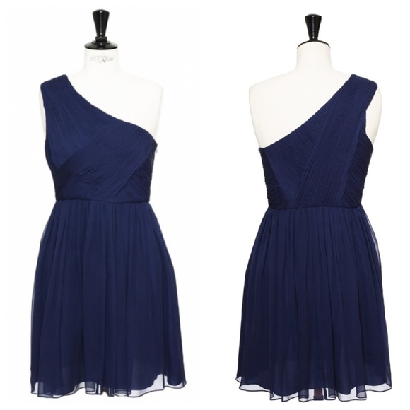 Tibi Dresses & Skirts - Tibi NWT Silk Chiffon Navy One Shoulder Dress